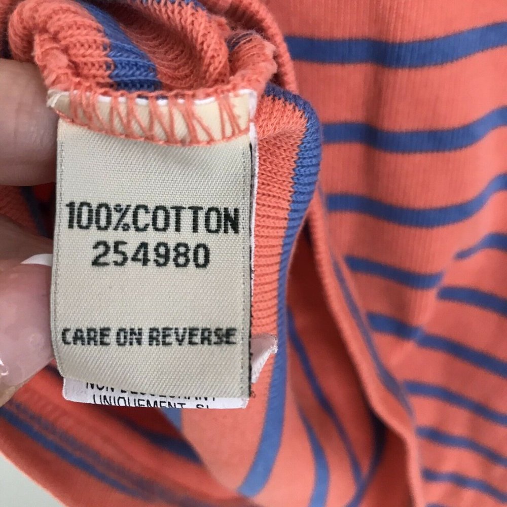 LL Bean Orange Blue Striped 3/4 Sleeve Sweater - Picture 4 of 5